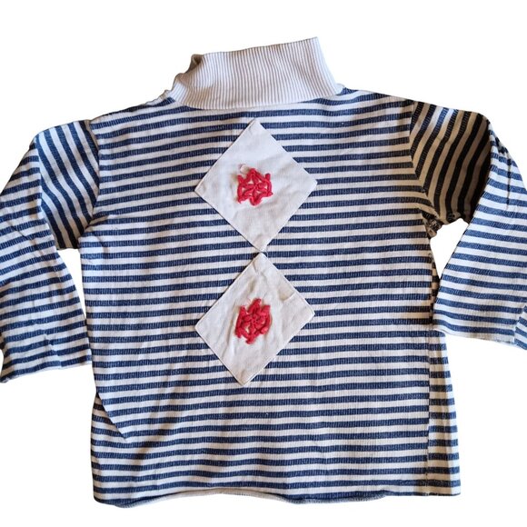 Girls 8 Vintage 1950's Scout-Tex Striped Turtleneck Gym Top All Cotton Distress - Picture 1 of 11